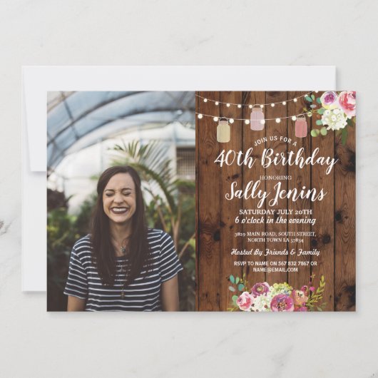 Rustic Jars Foto van Birthday Party Wood Floral Kaart (Voorkant)