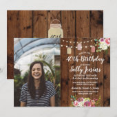 Rustic Jars Foto van Birthday Party Wood Floral Kaart (Voorkant / Achterkant)