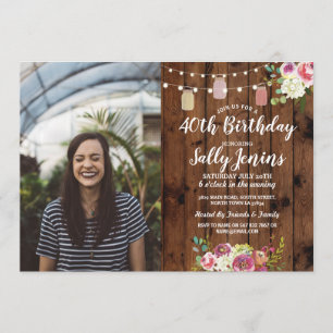 Rustic Jars Foto van Birthday Party Wood Floral Kaart