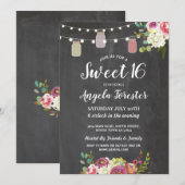 Rustic Jars Sweet 16 Party Chalk Floral Lights Kaart (Voorkant / Achterkant)