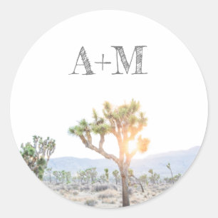 Rustic Joshua Tree Monogram Huwelijk Ronde Sticker