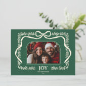Rustic Joy Christmas Bow Ribbon Foto Lijst Kaart (Staand voorkant)