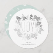 Rustic Joy Round Faux Silver Foil Holiday Card Feestdagenkaart (Voorkant / Achterkant)