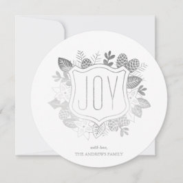 Rustic Joy Round Faux Silver Foil Holiday Card Feestdagenkaart