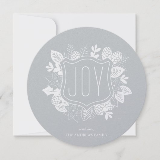 Rustic Joy Round Shimmer Silver Holiday-kaart Feestdagenkaart (Voorkant)