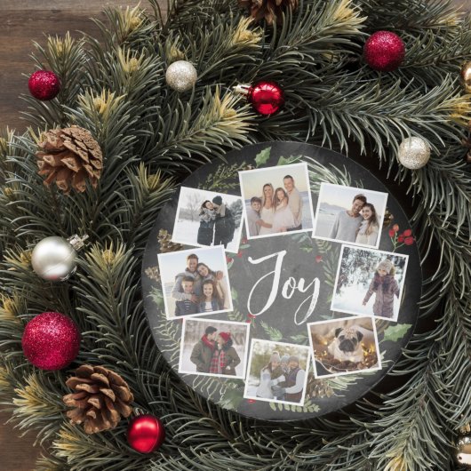 Rustic Joy Wreath | Kerstbeker met fotocollage Feestdagenkaart