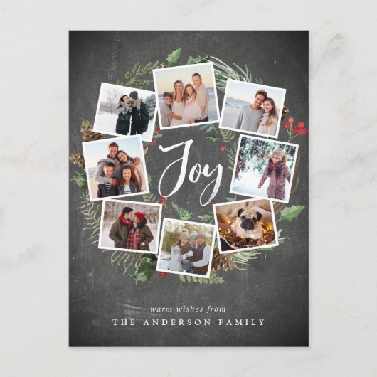 Rustic Joy Wreath | Rustige kerstmis met fotocolla Feestdagenkaart (Voorkant)