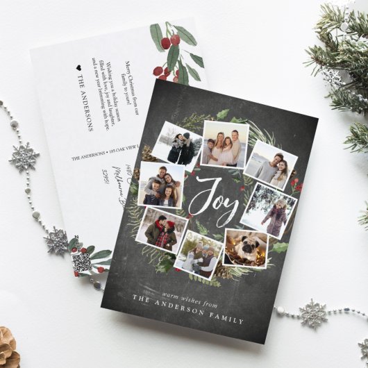 Rustic Joy Wreath | Rustige kerstmis met fotocolla Feestdagenkaart