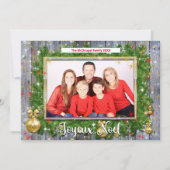 Rustic Joyeux Noel French Kerstmis Wreatfoto Feestdagenkaart (Voorkant)