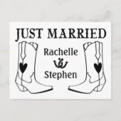 Rustic Just Married Wedding Western Land Black Aankondigingskaart (Voorkant)