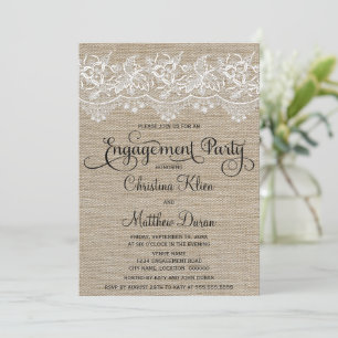 Rustic Jute and Lace Engagement Party Kaart