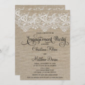 Rustic Jute and Lace Engagement Party Kaart (Voorkant / Achterkant)