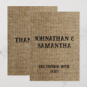 Rustic Jute Bruiloft Bedankkaart – Personaliseer (Voorkant / Achterkant)