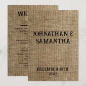 Rustic Jute Bruiloftsprogramma – Gepersonaliseerd Programmakaart (Voorkant / Achterkant)