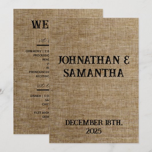 Rustic Jute Bruiloftsprogramma – Gepersonaliseerd Programmakaart (Voorkant / Achterkant)