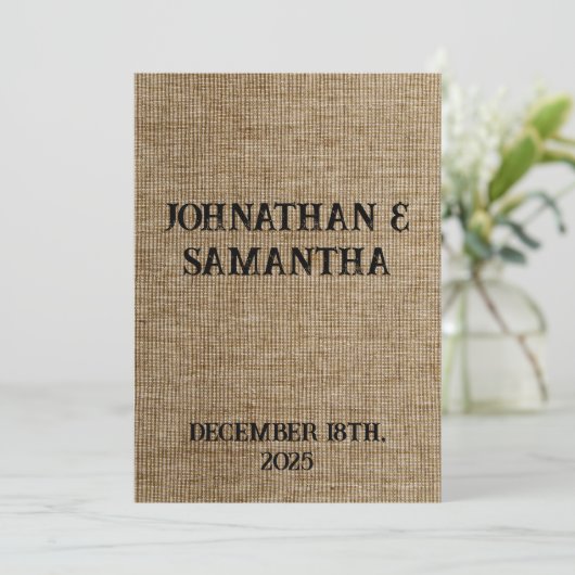 Rustic Jute Bruiloftsprogramma – Gepersonaliseerd Programmakaart (Staand voorkant)