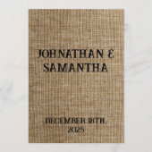Rustic Jute Bruiloftsprogramma – Gepersonaliseerd Programmakaart (Voorkant)