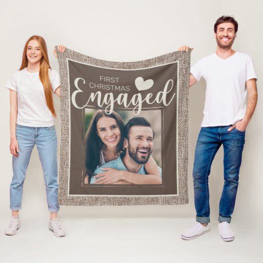 Rustic Jute Bruin 1e Kerst Verloving Foto Fleece Deken (In situ)