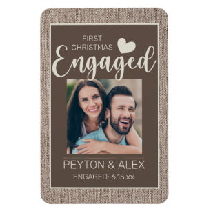 Rustic Jute Bruin 1e Kerst Verloving Foto Magneet