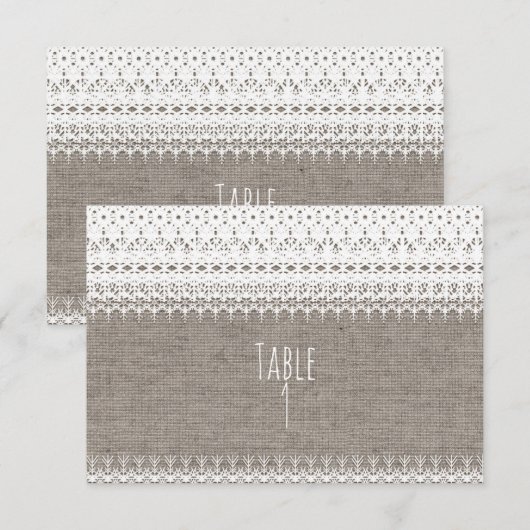 Rustic jute & elegante kant tafelnummer voor de br (Voorkant / Achterkant)