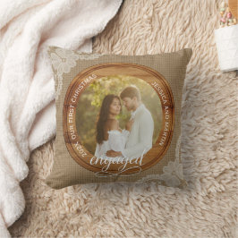 Rustic Jute en Kant Eerste Kerst verloofd Kussen