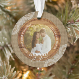 Rustic Jute en Kant Eerste Kerst verloofd Ornament