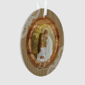 Rustic Jute en Kant Eerste Kerst verloofd Ornament (voorkant)