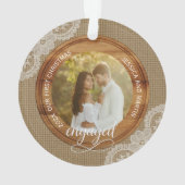Rustic Jute en Kant Eerste Kerst verloofd Ornament (achterkant)