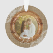 Rustic Jute en Kant Eerste Kerst verloofd Ornament (voorkant)