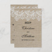 Rustic Jute en Kant Trouw RSVP Kaart (Voorkant / Achterkant)