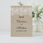 Rustic Jute en Kant Trouw RSVP Kaart (Staand voorkant)