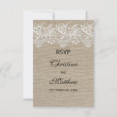 Rustic Jute en Kant Trouw RSVP Kaart (Voorkant)