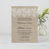 Rustic Jute en Lace Wedding Kaart (Staand voorkant)