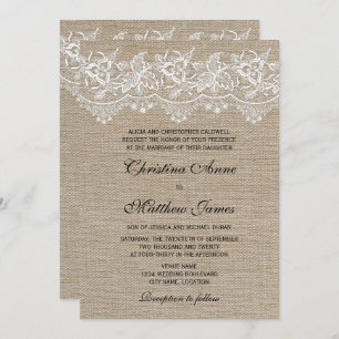Rustic Jute en Lace Wedding Kaart