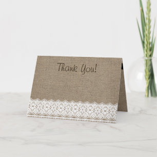 Rustic Jute en Vintage Kant Trouwkaart Bedankkaart