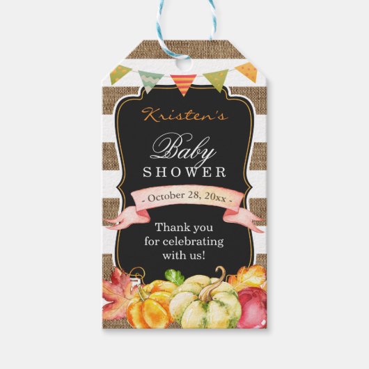 Rustic Jute Herfst Babyshower Bedankt Cadeaulabel (Voorkant)