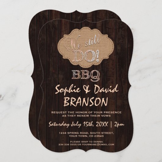 Rustic Jute Hout We doen nog steeds BBQ Uitnodigin Kaart (Voorkant / Achterkant)