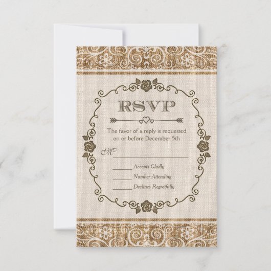 Rustic Jute Kant Bruiloft RSVP Kaartje (Voorkant)