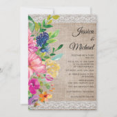 Rustic Jute Kant Roze Blauwe Bloem Bruiloft Kaart (Voorkant)