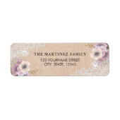 Rustic jute kant roze bloemen etiket (Voorkant)