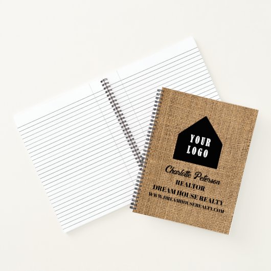 Rustic Jute Logo Vastgoedmakelaar Makelaar Notitieboek (Binnen)