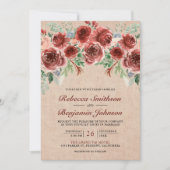 Rustic Jute Marsala Bloem Foto QR Code Trouwfeest Kaart (Voorkant)