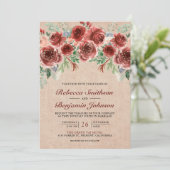 Rustic Jute Marsala Bloem Foto QR Code Trouwfeest Kaart (Staand voorkant)