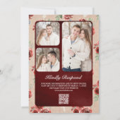 Rustic Jute Marsala Bloem Foto QR Code Trouwfeest Kaart (Achterkant)