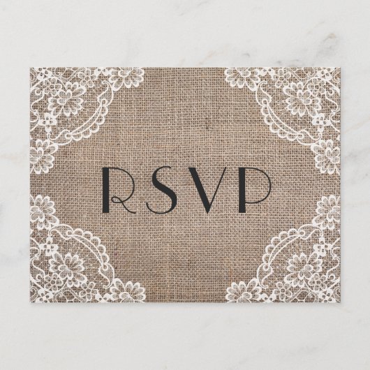 Rustic jute met kanten hoeken | Maaltijdkeuze RSVP Uitnodiging Briefkaart (Voorkant)