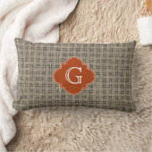Rustic Jute Stof Oranje Quatrefoil Monogram Kussen (Deken)