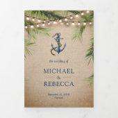 Rustic Jute Tropische Palmanker QR-code Trouwfeest Drieluik Uitnodiging (Cover)