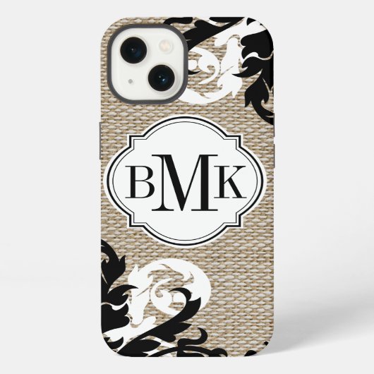 Rustic jute uitstraling en bloeiend monogram iPhone hoesje (Achterkant)