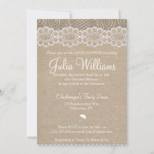 Rustic Jute & Vintage Kant Baby Shower Uitnodiging