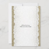 Rustic jute & witte kant romantische trouw kaart (Achterkant)